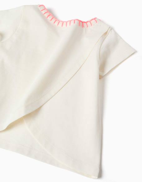 T-shirt en coton avec col brodé Beige clair 3 - vertbaudet enfant 
