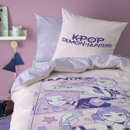 Parure de lit imprimée 100% coton, kpop demon hunters compact Violet 1 - vertbaudet enfant 