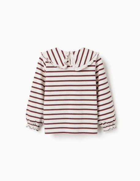 T-shirt à manches longues et à rayures Blanc+Rose clair 2 - vertbaudet enfant 