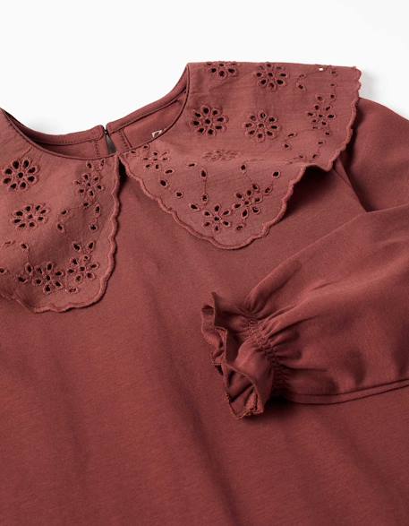 T-shirt en coton avec maxi col en broderie anglaise Blanc+Marrón 6 - vertbaudet enfant 