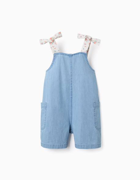 Fille-Salopette, combinaison-Combishort en jean avec bretelles à motif floral