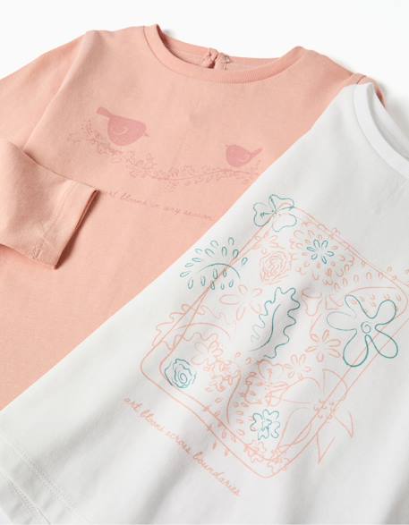 Lot de 2 t-shirts à manches longues avec imprimés de l'art Rose clair+Vert clair 3 - vertbaudet enfant 