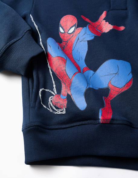 Sweat en coton peigné à capuche et imprimés spider-man Bleu foncé 4 - vertbaudet enfant 
