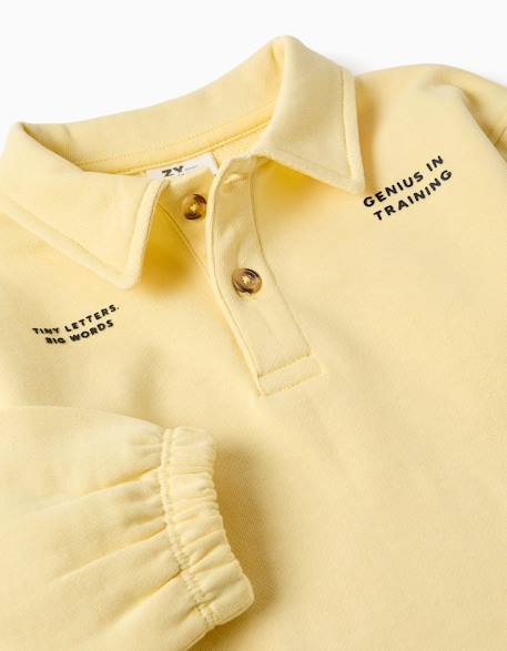 Sweat en coton avec col polo et imprimé Jaune 3 - vertbaudet enfant 