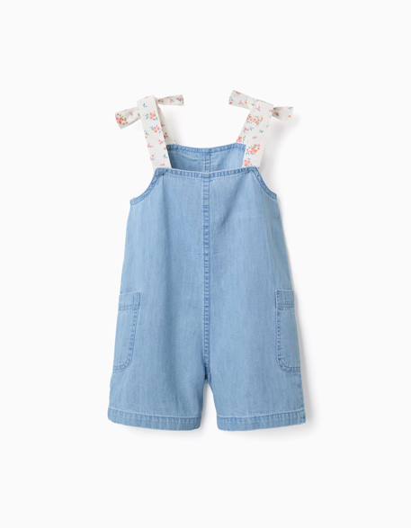 Combishort en jean avec bretelles à motif floral Bleu 2 - vertbaudet enfant 