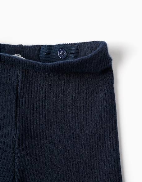 Pantalon à jambe large en maille côtelée Bleu foncé 3 - vertbaudet enfant 