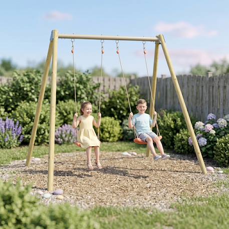 Portique balançoire double techwood harmonie doublo 2 - pour 2 enfants Bleu/corail 1 - vertbaudet enfant 