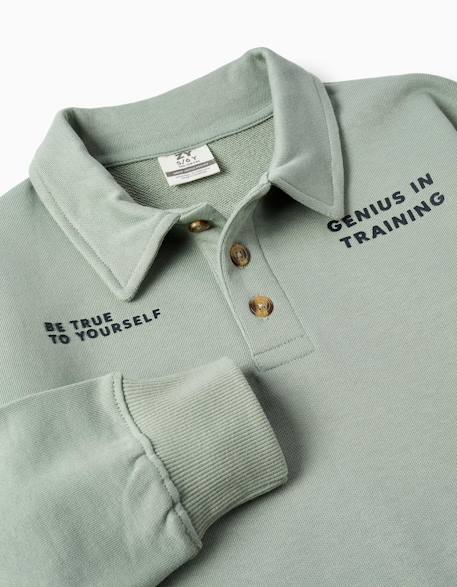 Sweat en coton avec col polo et imprimé Vert 3 - vertbaudet enfant 