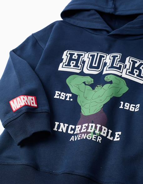 Sweat en coton peigné à capuche et imprimé hulk Bleu foncé 3 - vertbaudet enfant 