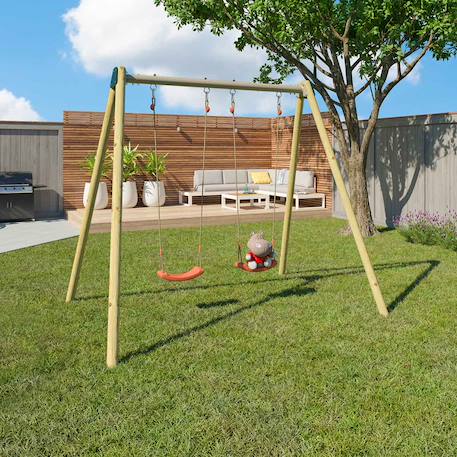 Portique balançoire double techwood harmonie doublo 2 - pour 2 enfants Bleu/corail 6 - vertbaudet enfant 