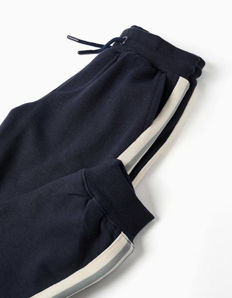 Pantalon de jogging en coton avec bande à rayures Bleu foncé 4 - vertbaudet enfant 