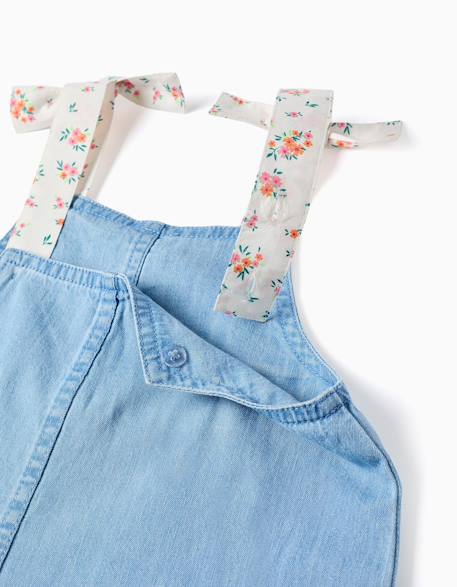 Combishort en jean avec bretelles à motif floral Bleu 3 - vertbaudet enfant 