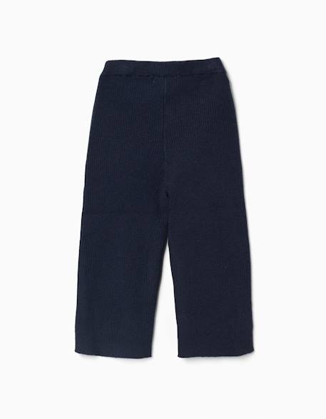 Pantalon à jambe large en maille côtelée Bleu foncé 2 - vertbaudet enfant 