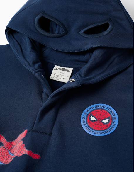 Sweat en coton peigné à capuche et imprimés spider-man Bleu foncé 3 - vertbaudet enfant 