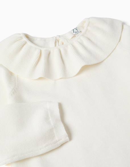 Pull en maille avec col à volants Blanc 3 - vertbaudet enfant 
