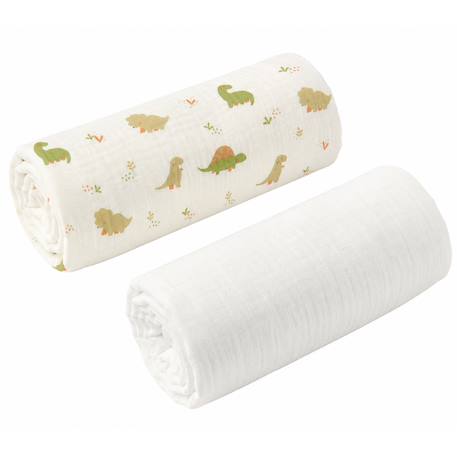 Set de 2 draps housse pour couffin en gaze de coton dino Écru 1 - vertbaudet enfant 