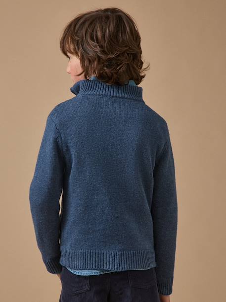 Pull col camionneur garçon Bleu chine+Marron 2 - vertbaudet enfant 