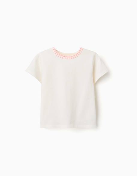 Fille-T-shirt, sous-pull-T-shirt-T-shirt en coton avec col brodé