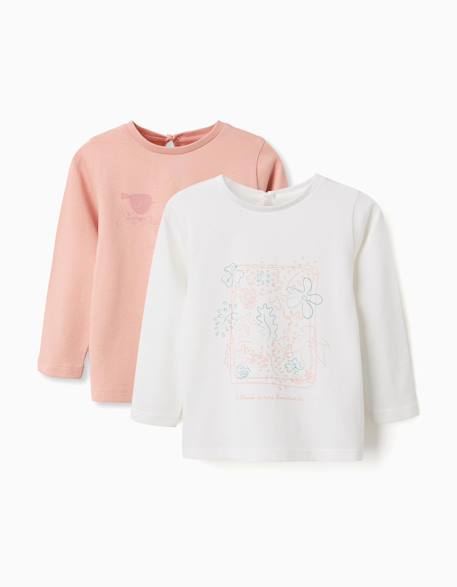 Lot de 2 t-shirts à manches longues avec imprimés de l'art Rose clair+Vert clair 1 - vertbaudet enfant 