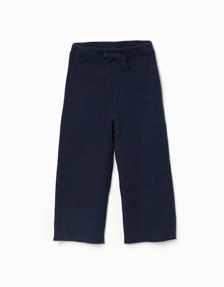 Pantalon à jambe large en maille côtelée Bleu foncé 1 - vertbaudet enfant 