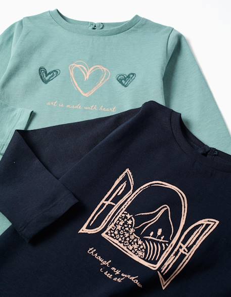 Lot de 2 t-shirts à manches longues avec imprimés de l'art Rose clair+Vert clair 7 - vertbaudet enfant 