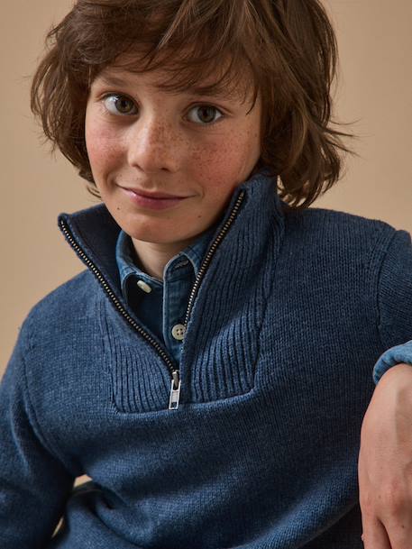 Pull col camionneur garçon Bleu chine+Marron 3 - vertbaudet enfant 