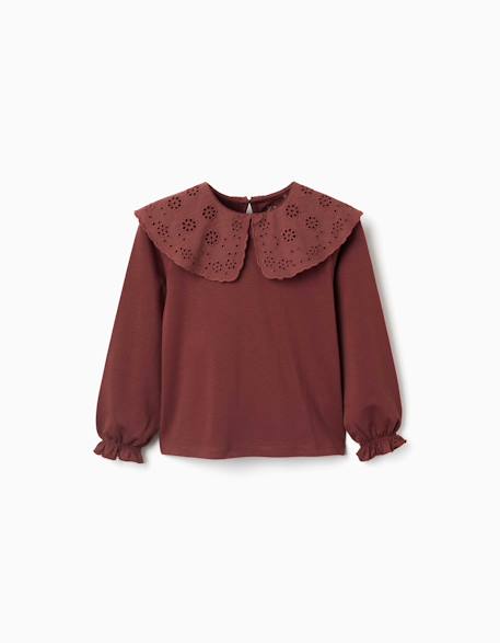 T-shirt en coton avec maxi col en broderie anglaise Blanc+Marrón 4 - vertbaudet enfant 