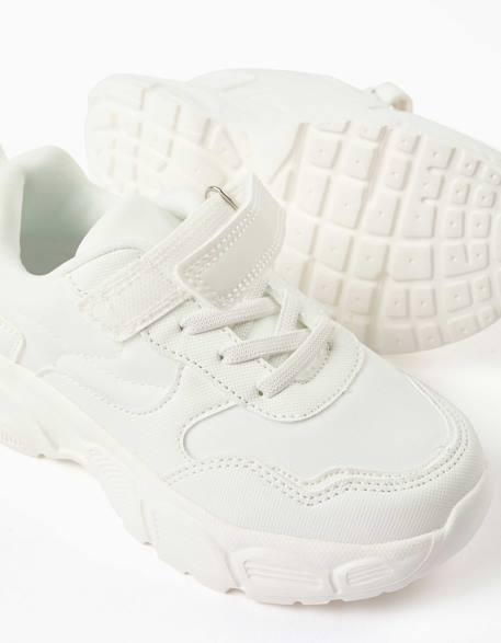 Baskets bi-matière à semelle épaisse et doublure en maille Blanc 4 - vertbaudet enfant 