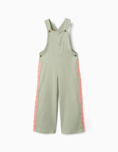 Salopette en coton avec bandes ric rac Vert clair 3 - vertbaudet enfant 