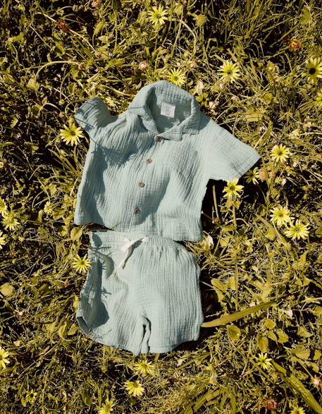 Ensemble chemise et short en coton Vert clair 3 - vertbaudet enfant 