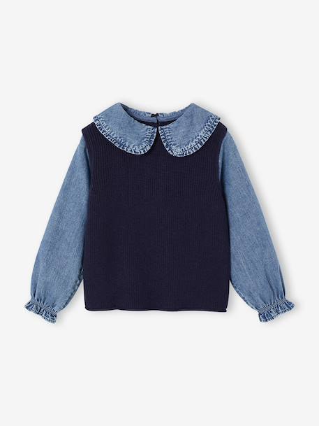 Pull col claudine marine+tomette 1 - vertbaudet enfant 