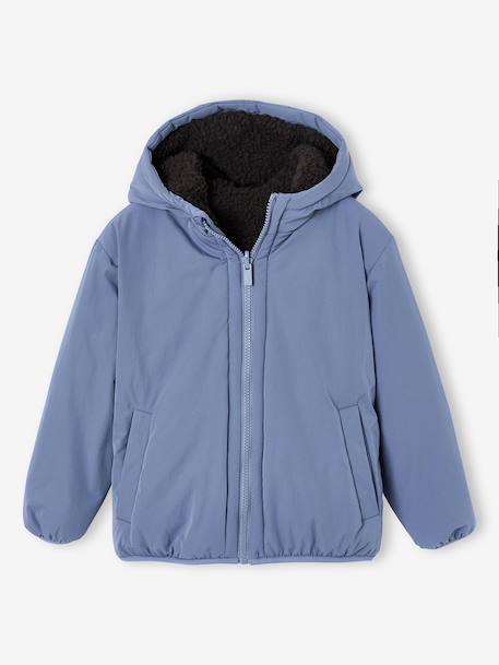 Blouson réversible à capuche garçon bleu grisé+vert sapin 2 - vertbaudet enfant 
