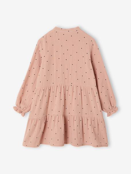 Robe fille en gaze de coton imprimée pois irisés noix de pécan+prune+vert sapin+vert sauge 2 - vertbaudet enfant 