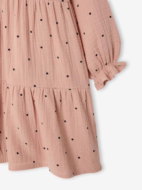 Robe fille en gaze de coton imprimée pois irisés noix de pécan+prune+vert sapin+vert sauge 4 - vertbaudet enfant 