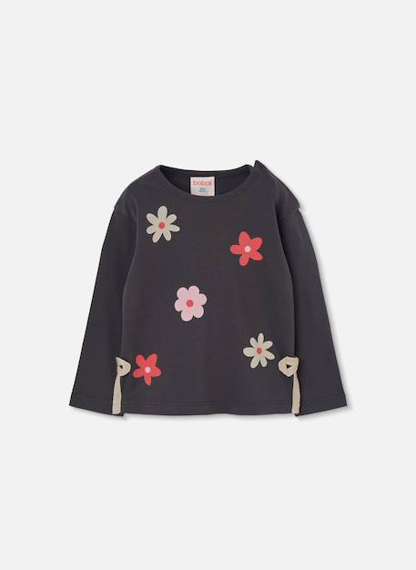 T-shirt fille maille imprimé fleurs Gris 1 - vertbaudet enfant 