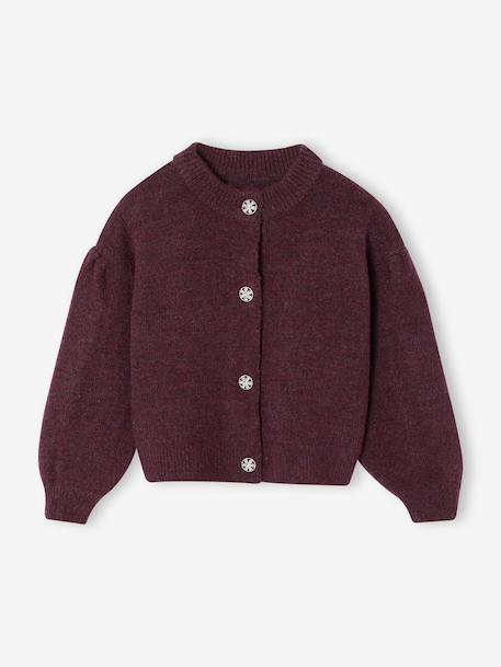 Gilet fille boutons bijoux prune 1 - vertbaudet enfant 