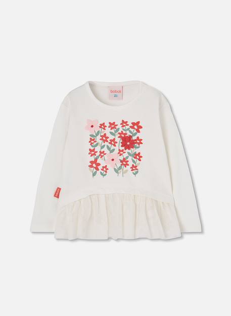 T-shirt fille en maille imprimé fleurs tulle Blanc 1 - vertbaudet enfant 