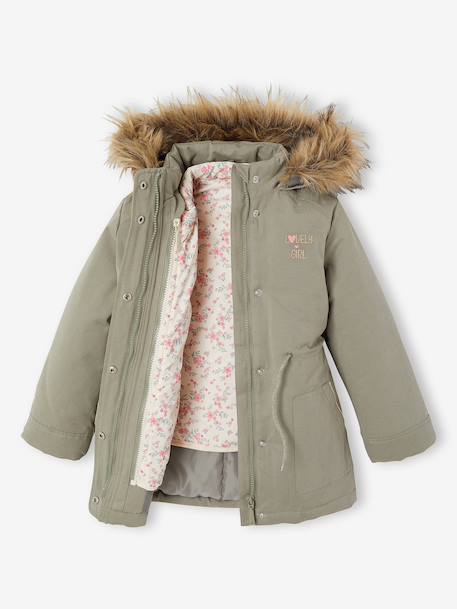 Parka fille 3 en 1 hiver à capuche kaki+noir+PURPLE DARK+sauge+Vert+vert de gris 46 - vertbaudet enfant 