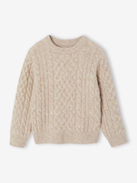 Pull garçon manches longues col rond beige chiné 1 - vertbaudet enfant 