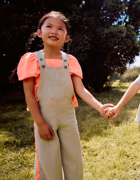 Salopette en coton avec bandes ric rac Vert clair 1 - vertbaudet enfant 