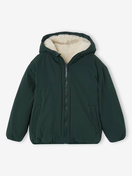 Blouson réversible à capuche garçon bleu grisé+vert sapin 10 - vertbaudet enfant 