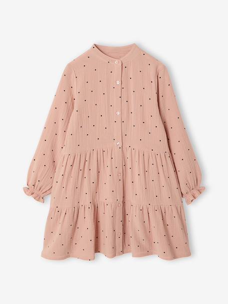Fille-Robe-Robe fille en gaze de coton imprimée pois irisés