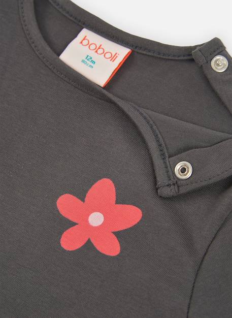 T-shirt fille maille imprimé fleurs Gris 3 - vertbaudet enfant 