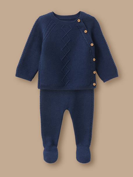 Ensemble naissance - coton biologique et laine Ardoise+Beige chine 1 - vertbaudet enfant 
