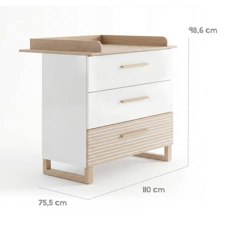 Ensemble chambre bébé 'noah' trio avec lit cabane 70 x 140 Blanc - chêne tristan 3 - vertbaudet enfant 