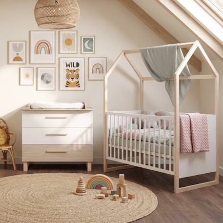 Ensemble chambre bébé 'Noah' duo - Lit cabane 70 x 140 cm + Commode à langer Blanc - chêne tristan 1 - vertbaudet enfant 
