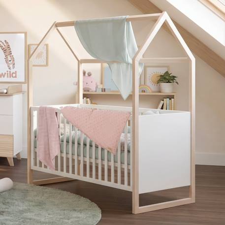 Ensemble chambre bébé 'Noah' duo - Lit cabane 70 x 140 cm + Commode à langer Blanc - chêne tristan 4 - vertbaudet enfant 