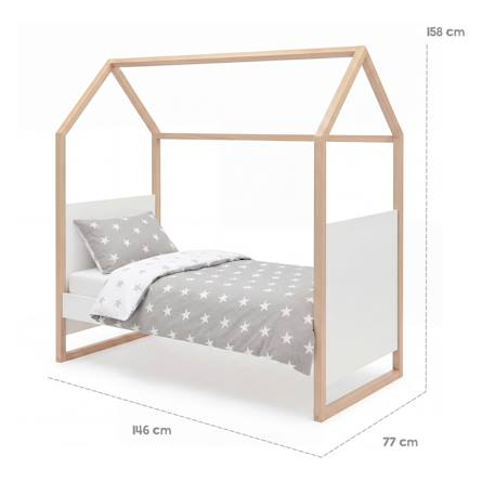 Ensemble chambre bébé 'noah' trio avec lit cabane 70 x 140 Blanc - chêne tristan 4 - vertbaudet enfant 