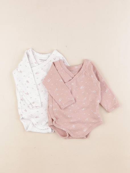 Lot de 2 bodies en coton - 6 mois Blanc, rose 1 - vertbaudet enfant 
