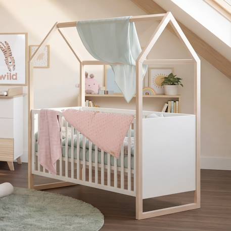 Ensemble chambre bébé 'noah' trio avec lit cabane 70 x 140 Blanc - chêne tristan 6 - vertbaudet enfant 